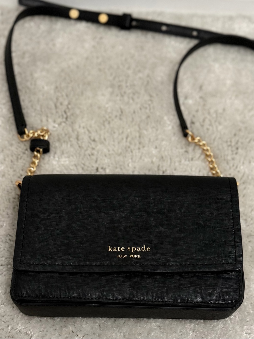 kate spade Black Leather Crossbody with Gold Chain